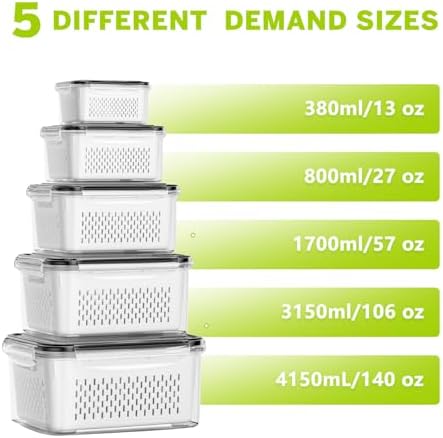 5 Pack Fruit Storage Containers for Fridge, Plastic Fruit Containers Set - Image 3