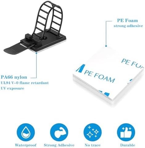 Adjustable Adhesive Cable Management Clips for Desk, Black, 50 Pcs - Image 4