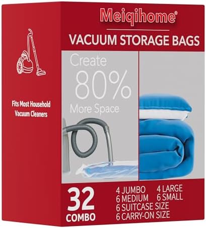 MEIQIHOME Vacuum Storage Bags, Space Saver Sealer Bags,Vacuum seal bags for clothing, Pillows, Comforters, Blankets, Bedding,Travel,32 COMBO by MEIQIHOME