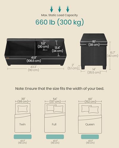 SONGMICS Storage Ottoman Bench with Legs, Flipping Lid, 43.3 Inches - Image 3