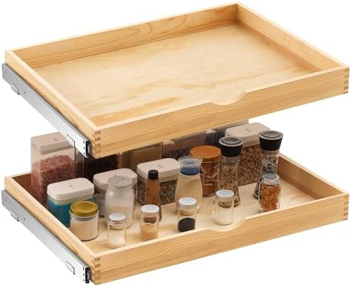 Menkxi 2 Set Wooden Pull out Cabinet Organizer Fully Assembled Slide out Pantry Drawer with Gentle Close Storage Shelf Tray for Base Kitchen Under Sink Bathroom Accessory(Wood Color,30'' X 21'' X 3") by Menkxi