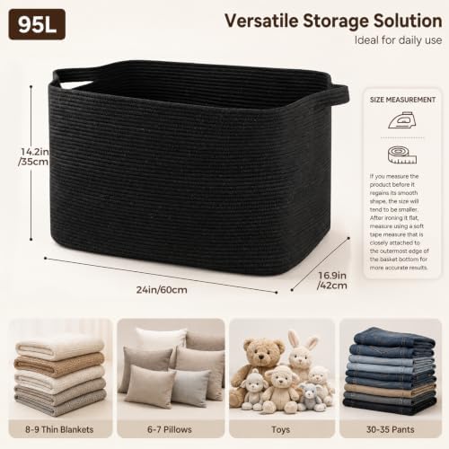 OIASKET 95L Extra Large Blanket Basket, 24" x 16.9" x 14.2" Woven Basket - Image 2
