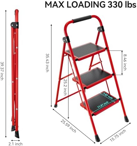 KINGRACK 3 Step Ladder, Folding Step Stool with Anti-Slip Wide Pedal - Image 4