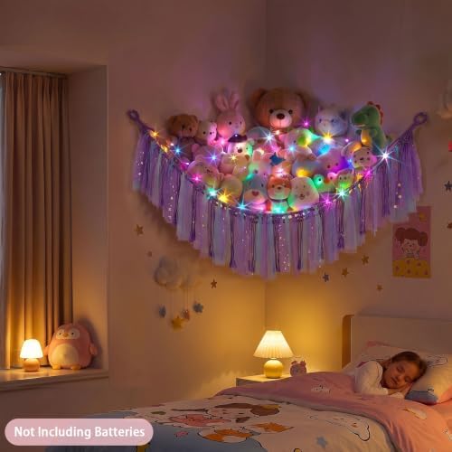 FIOBEE Stuffed Animals Net LED Light Toy Hammock for Kids Bedroom Storage - Image 4