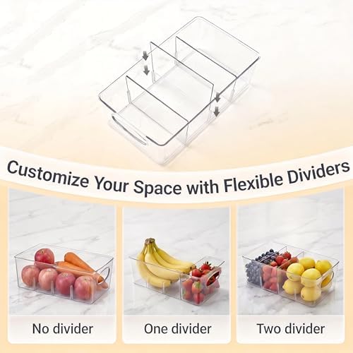 Clear Plastic Storage Bins with Removable Dividers – Pantry Snack Organizer, Kitchen Pantry Organizers and Storage, Snack Drawer Organizer, Fridge Organizer (2 Pack) - Image 5