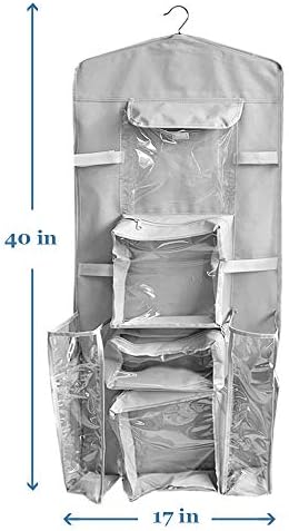 ProPik Hanging Double Sided Christmas Gift Wrapping Paper Storage Organizer With Multiple Pockets Organize Your Gift Wrap, Gift Bags Bows Ribbons 40"X17" Fits 40 Inch Rolls Clear PVC Bag 1 Unit (Grey) - Image 4