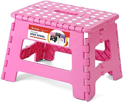 ACSTEP 9" Folding Step Stool for Kids, Holds 300 lb Foldable Stools, Pink by ACSTEP