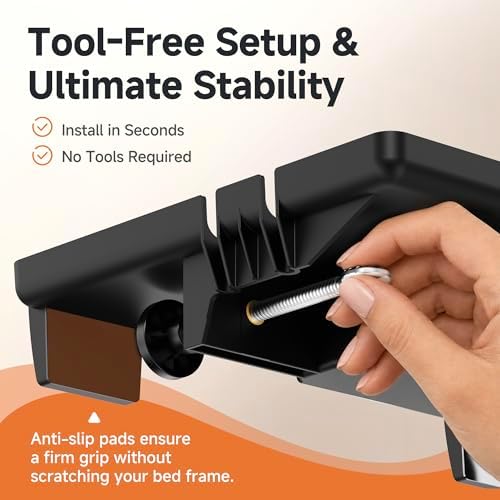 Space-Saving Clamp-On Bedside Shelf, Tool-Free Floating Nightstand with Hidden Compartment & Cord Slots, 13x9.5 Bedside Shelf for Rails up to 2.9", Black - Image 5