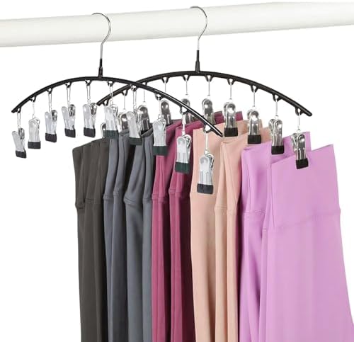 Legging Hangers for Closet Organizer, Hat Hangers for Closet 2 Pack with 10 Clips Holds 20 Leggings, Legging Hanger, Pants Storage Organizer Suitable for Socks, Panties, Underwear, Pants by Arkeiliy