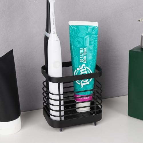 Wall Mount Toothbrush Holder for Bathroom, Stainless Steel Rustproof Toothbrush and Toothpaste Holder Organizer, Electric Toothbrush Holder Self Adhesive Wallmount/Countertop Organizer(Black Small) - Image 6