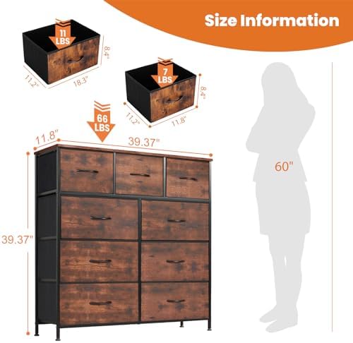 Sweetcrispy Dresser for Bedroom with 9 Drawers, Large Fabric Dresser - Image 3