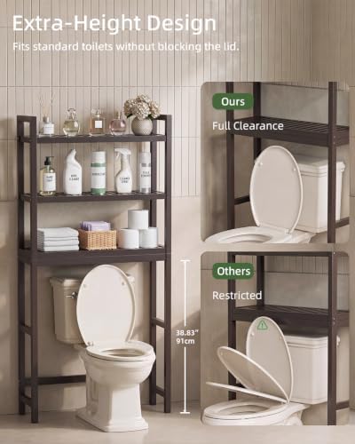 SMIBUY Bathroom Storage Shelf, Bamboo Over-The-Toilet Organizer Rack, Freestanding Toilet Space Saver with 3-Tier Adjustable Shelves (Dark Brown) - Image 5