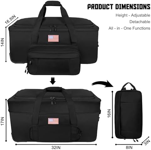 150L Large Rolling Duffle Bag with Wheels, Heavy Duty 32'' Tri-Wheel Gear Hauler for Camping,Moving Sports Equipment,Military & Airline Checked Bag Approved,Black - Image 3