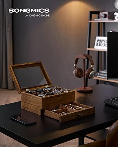 SONGMICS 8-Slot Wooden Watch Box, Display Case with Large Glass Lid - Image 2