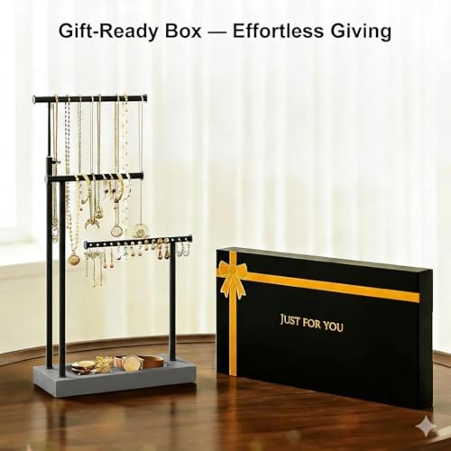 SRIWATANA Weathered Grey & Black Jewelry Organizer, 3-Tier Necklace Stand - Image 4