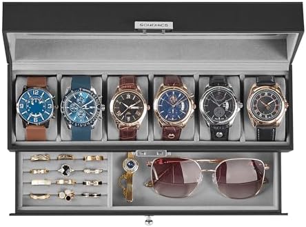 SONGMICS 6-Slot Watch Box, Lockable with Glass Lid, 2 Layers Watch Case by SONGMICS