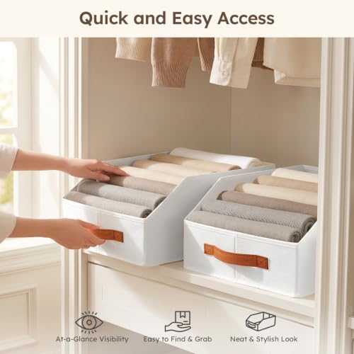 Homsorout Fabric Storage Bins for Organizing - 4 Pack Large Trapezoid Collapsible Storage Bins with Front Handle, Closet Organizers and Storage for Bedroom, Home Shelves, Small Spaces, White - Image 4