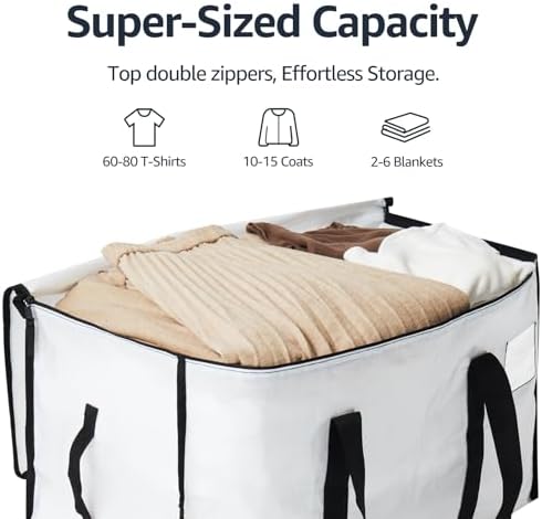 Moving Bags Heavy Duty Extra Large, Moving Boxes, Moving Supplies Essentials, Blue Storage Bins with Lids, Plastic Packing Totes, Storage Bags for Clothes with Handles & Zippers(White, 4 Pack) - Image 5