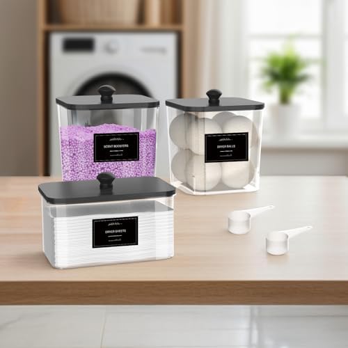 COAZEX 2+1 Pack Clear Laundry Pods Container & Dryer Sheet Holder Black Lid - Image 5
