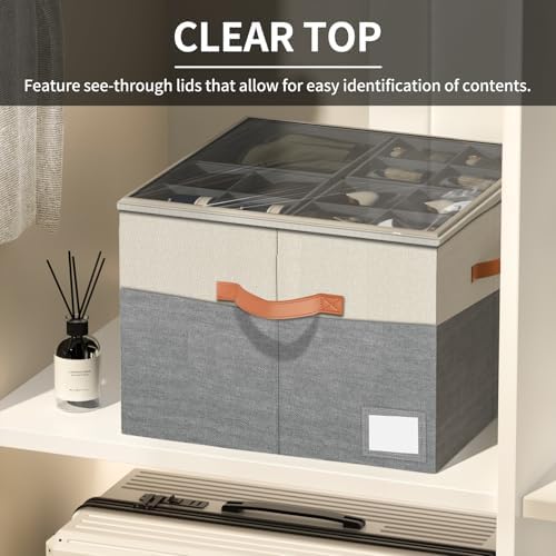 Aokeyee Shoe Organizer for Closet,2 Pack Foldable Shoe Storage Organizer Box Bin with Adjustable Dividers and Clear Cover, Fits up to 16-32 Pairs - Image 3