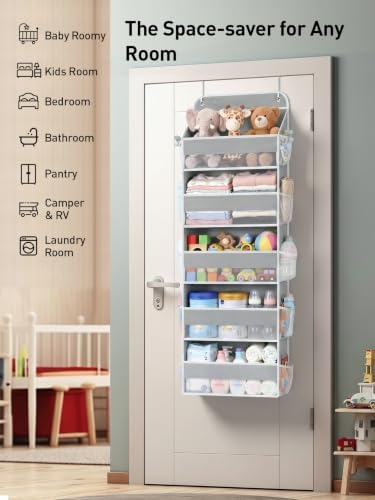 Yecaye Over the Door Organizer, Stuffed Animal Storage, Bathroom Organizers and Storage for Nursery Newborn Baby Essentials Stuff Dorm Room, Widen by 7cm, Deepen by 3cm, Grey 5 Tier Extra-Large - Image 5
