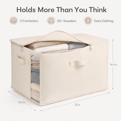 3 Pack Canvas Comforter Storage Bags for Clothes & King Comforters, Natural - Image 5