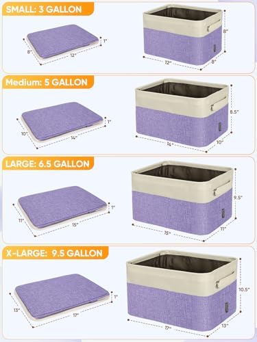 BALEINE 3 Pack Fabric Closet Storage Bins for Shelves, Linen Closet Organizers and Storage, Decorative Baskets for Organizing, Shelf, Clothes, Home, Office (Lavender, 12"x8"x8") - Image 2