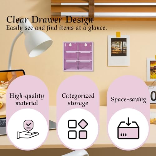 Small Mini Drawer Organizer for Desk, 6 Drawers, 4.7" x 4.7" x 3.8" Purple - Image 4