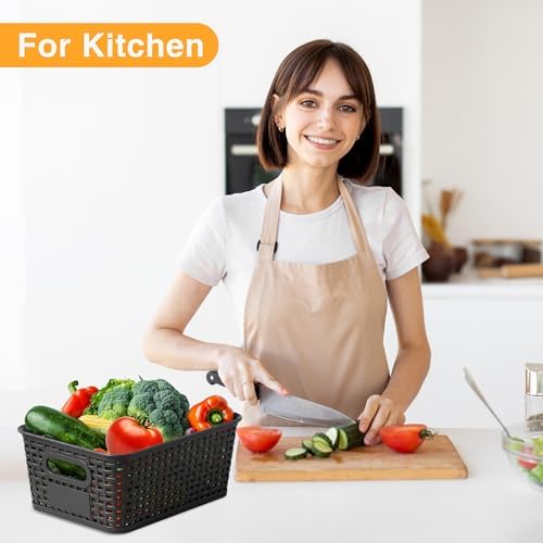 8 Pack Plastic Storage Baskets,Black Stackable Storage Bins - Image 5