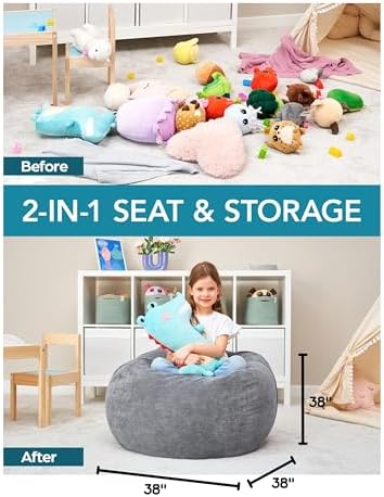 Huddle Designer Stuffed Animal Bean Bag Storage Chair Cover XL Grey - Image 2