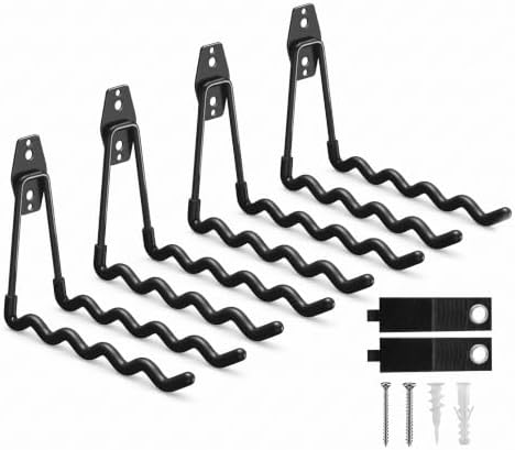 Garage Hooks, 4 Pack Wave Hooks for Hanging Heavy Duty Ladders, Bikes, Tools Ideal for Garage, Garden, Basement Utility Room Storage (Black) by CRXCRC