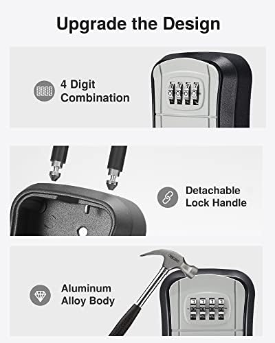Puroma Key Lock Box Outdoor 4 Digit Code Combination Lockbox House, 2 Gray - Image 4