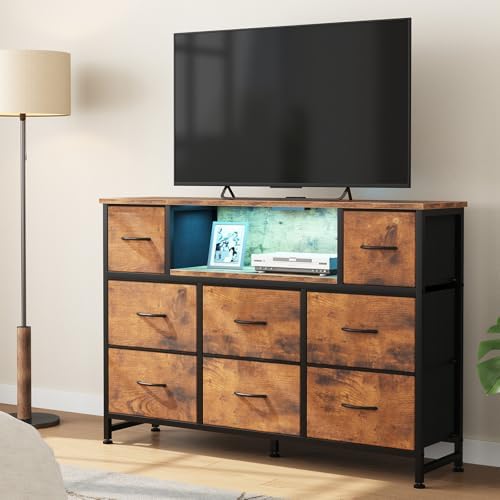 DUMOS LED TV Stand Dresser with Charging Station, Entertainment Center - Image 2