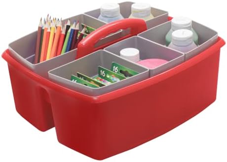 Storex Large Classroom Caddy with Cups, 13 x 11 x 6.575 Inches, Red, Case of 2 (00981U02C) - Image 5