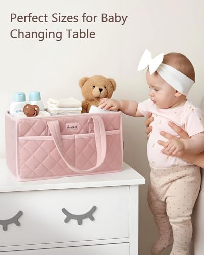 Diaper Caddy Organizer For Changing Table,Dutch Velvet Baby Diaper Caddy With 3 Removable Compartments &4 Side Pockets,Portable Diaper Basket For Car Organizer,Nursery Organizer For Essential Supplies - Image 5