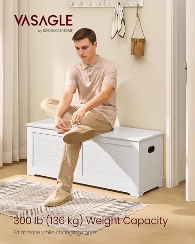 VASAGLE Storage Chest, 47.2 Inches Width Bench with 2 Safety Hinges - Image 2