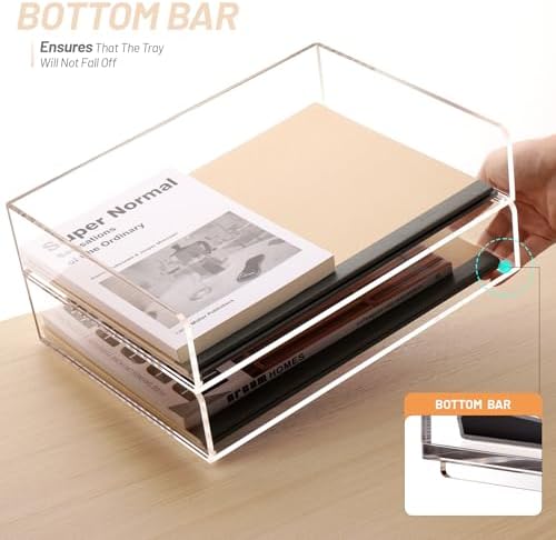 SANRUI Acrylic Desk Organizer Stackable Paper Tray, Letter Size Tray 2-Pack - Image 5