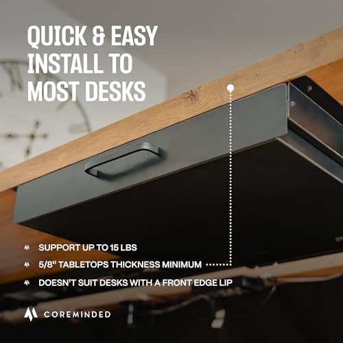 Under Desk Drawer Slide Out Attachment - Carbon Steel Undermount Table Drawer with Cable Management, Pull Out Add-On Storage for Office & Standing Desks (7.5" x 8" x 2.8") - Image 4