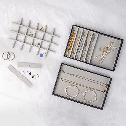 ProCase Stackable Jewelry Organizer Trays for Drawers, Jewelry Drawer Inserts Container Display Case Storage for Earring Necklace Rings Bracelet with Removable Dividers -Black, 4 Layers - Image 3