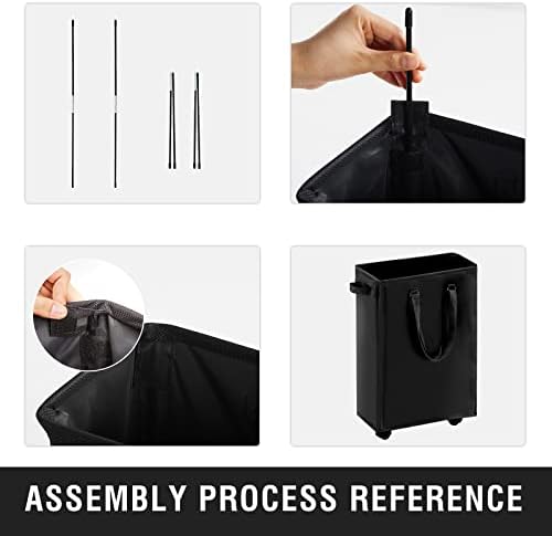 45L Slim Rolling Laundry Basket with Wheel & Adjustable Long Handles, Black - Image 6