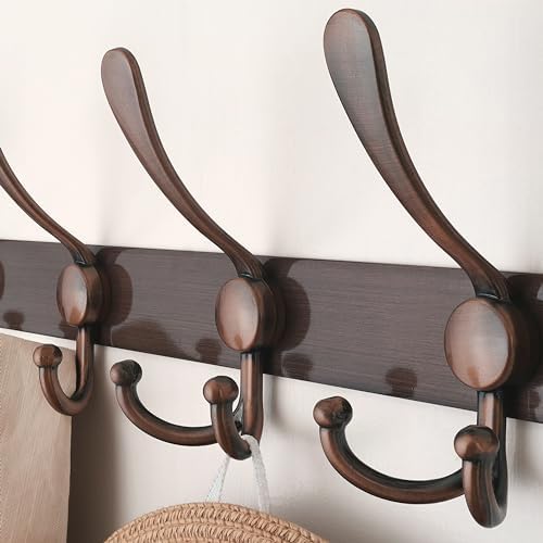 Dseap Coat Rack Wall Mount - 29.5” Long 8-Tri-Hooks Heavy Duty Coat Hanger Rail Wall Hooks for Hanging Coats Hats Clothing Clothes Purse Mudroom Entryway, Red Antique Copper - Image 3