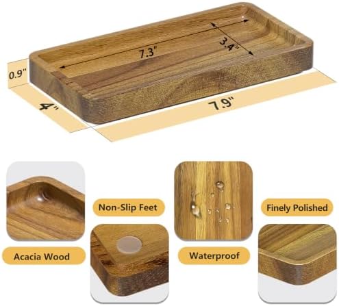WEENSON Small Acacia Wood Bathroom Vanity Tray for Soap Dispenser, Toiletries, Makeup, Perfume, Decor, Kitchen Tray for Counter Salt Spice, Toilet Tank Tray for Candle, Nightstand 7.9"x4" - Image 3