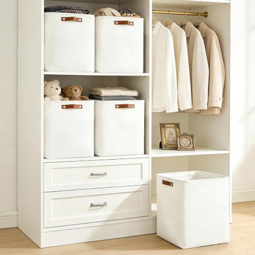 Bagnizer Large Fabric Storage Baskets | 50L Storage Bins, Decorative Linen Closet Baskets with Handles for Organizing, Shelf, Toys, Clothes, Home, Office, Nursery, 17x12x15Inches (White) - Image 2
