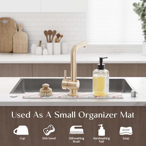 Stone Faucet Mat for Sink, Christmas Kitchen Mat & Home Decor, 23.6" x 3.9" - Image 4