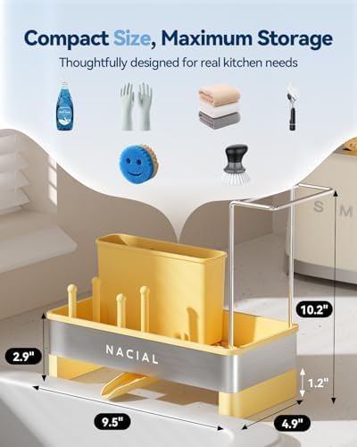 Nacial Kitchen Sink Organizer, Sink Caddy with Sponge & Tall Brush Holder - Image 2