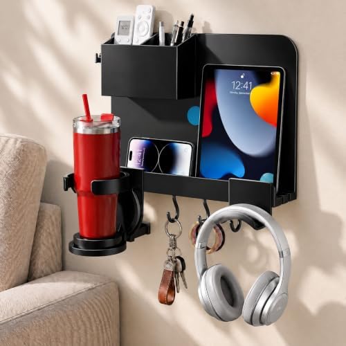 Floating Bedside Wall Shelf, Metal Bedside Wall Organizer (Balck) by Unknown