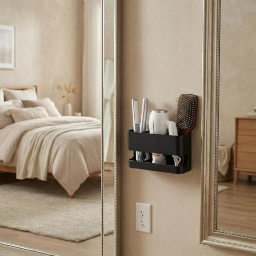 MyGift Wall Mount Salon Hair Tool Organizer with 3 Slots, Black Metal - Image 7