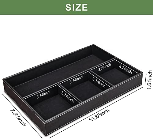 GORESE 2 Pieces Faux Leather Valet Tray for Men, Stackable Jewelry Organizer for Drawers, Nightstand Caddy Tray for Key, Wallet, Sunglass, Watch, Coin, Phone, Bedside Desk-top Storage Black - Image 3