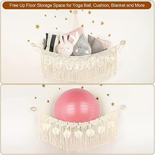 Macrame Stuffed Animal Storage with Star Light, Corner Hammock for Nursery - Image 5