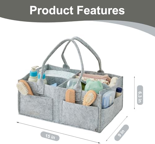 Upgraded Baby Diaper Caddy Organizer, Portable Nursery Storage Bin with Handle, Side Pockets Car Organizer for Diapers and Baby Wipes Essentials, Registry Gift Baskets (1Pcs-Large-Grey) - Image 4